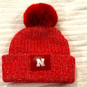 NEBRASKA Winter ❄️ Hat, Red, Knit, Large Pom.